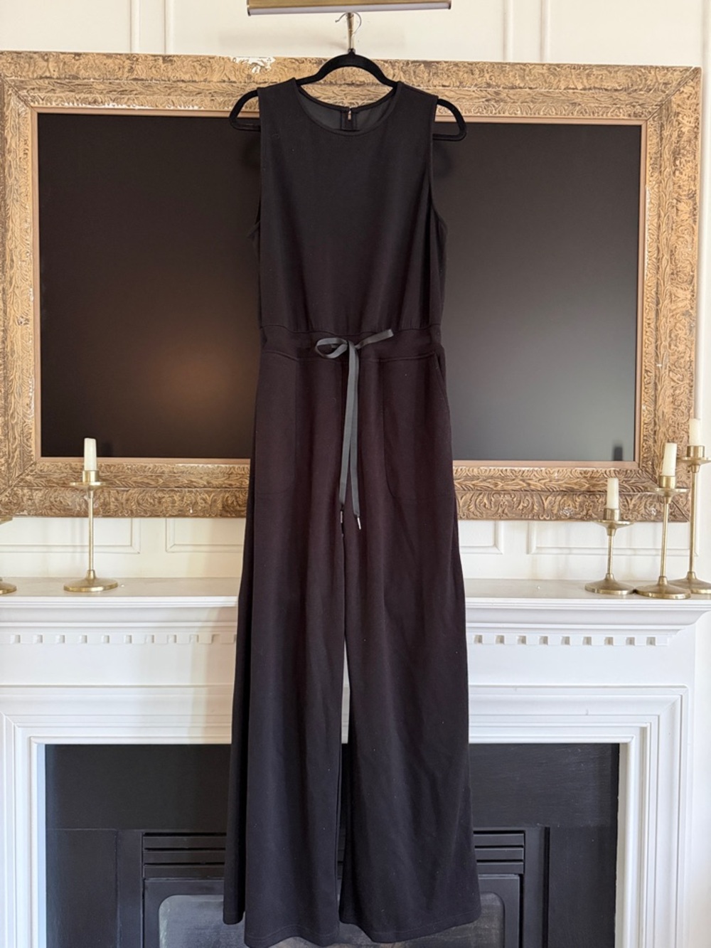 Black Sleeveless Wide-Leg Jumpsuit with Waist Tie - Picture 1 of 1